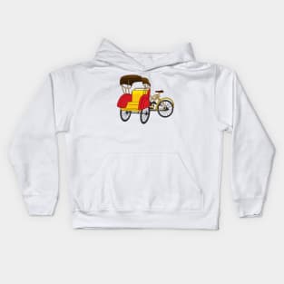 Pedicab rickshaw cartoon illustration Kids Hoodie